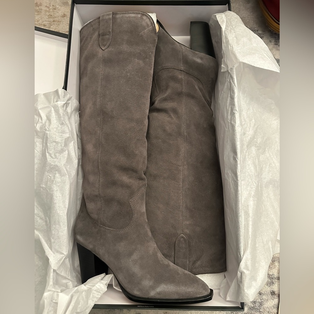 Suede Knee-High Grey Boots